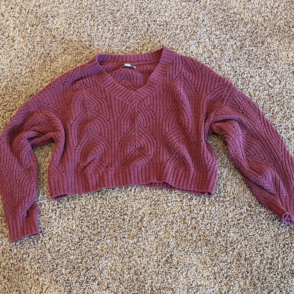 American Eagle Outfitters Maroon V-Neck Sweater